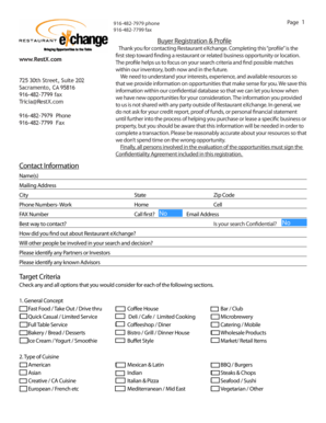 Restaurant Exchange Buyer Registration Form