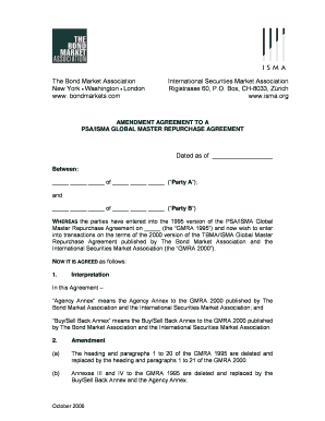 Amendment Agreement to PSA/ISMA Global Master Repurchase Agreement