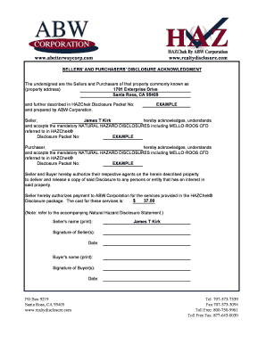 California Sellers' and Purchasers' Disclosure Acknowledgement