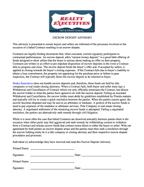 Escrow Deposit Advisory