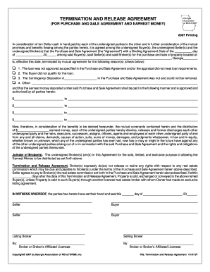 Termination and Release Agreement for Purchase and Sale