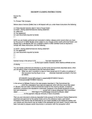 Escrow Closing Instructions