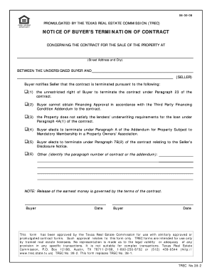 Texas Notice of Buyer's Termination of Contract