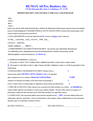Deposit Receipt and Contract for Sale and Purchase