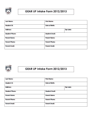 GEAR UP Intake Form 2012/2013