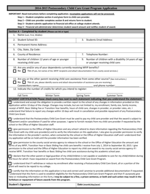 2014-2015 Postsecondary Child Care Grant Application