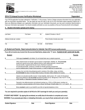 2014-15 Untaxed Income Verification Worksheet