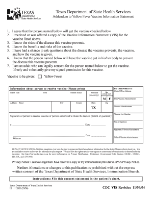 Texas Yellow Fever Vaccine Consent Form