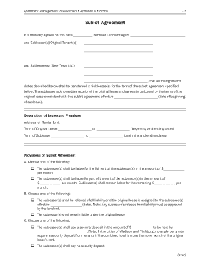 Wisconsin Sublet Agreement