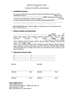 Release and Cancellation of Contract for Sale and Purchase