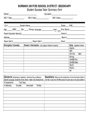 SST Form Secondary 2010 - Burbank Unified School District