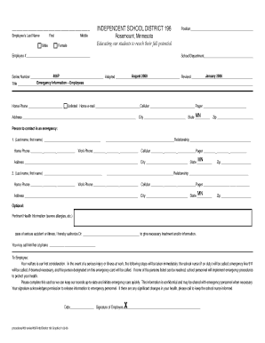 Emergency Information Form – Employees
