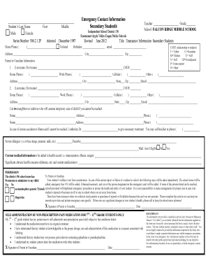 Emergency Information Form for Secondary Students