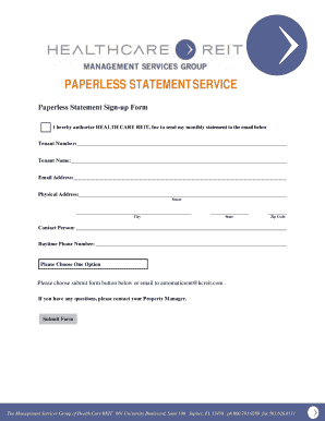 Paperless Statement Sign-up Form