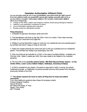 Grandparent Caretaker Authorization Affidavit