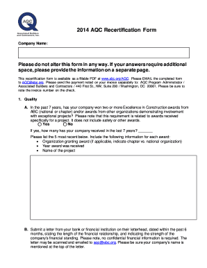 2014 Accredited Quality Contractor Recertification Form