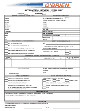 SHIPPERS LETTER OF INSTRUCTION / INTERIM RECEIPT