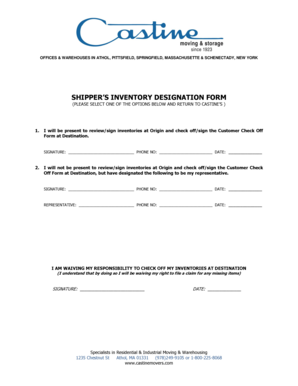 Shipper’s Inventory Designation Form