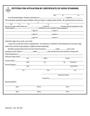 Petition for Affiliation by Certificate of Good Standing