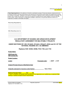 HUD Regulatory Agreement for Multifamily Projects