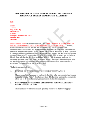 Interconnection Agreement for Net Metering of Renewable Energy Facilities