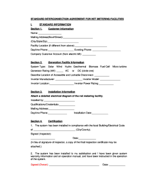 Standard Interconnection Agreement for Net Metering Facilities