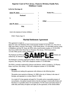 New Jersey Marital Settlement Agreement