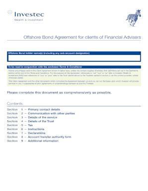 Offshore Bond Client Agreement - Investec