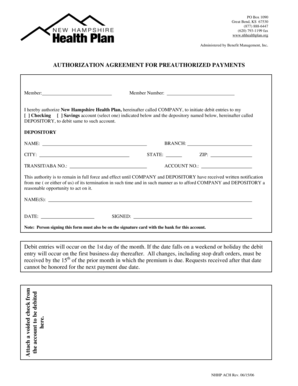 Authorization Agreement for Preauthorized Payments