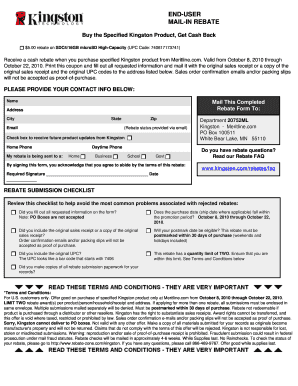 Kingston Mail-In Rebate Form