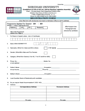 Shridhar University Registration Form