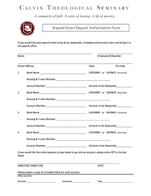 Stipend Direct Deposit Authorization Form