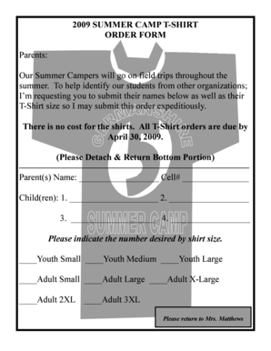 2009 SUMMER CAMP TSHIRT ORDER FORM Parents: Our ... - mcsk12