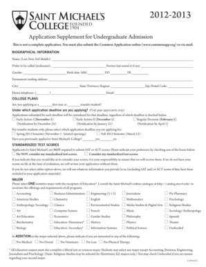 Application Supplement for Undergraduate Admission