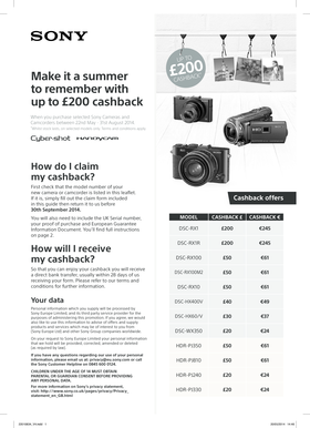 Sony Camera and Camcorder Cashback Claim Form