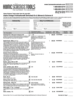 Home Science Tools Order Form