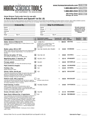 Home Science Tools Order Form