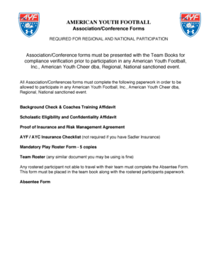 American Youth Football Association Forms