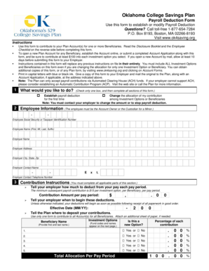 Oklahoma College Savings Plan Payroll Deduction Form