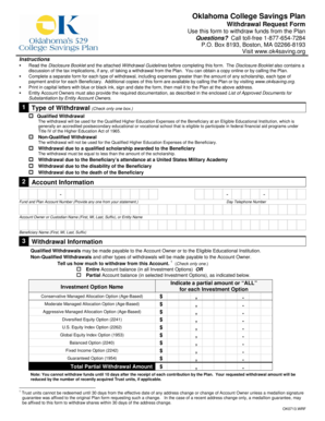 Oklahoma College Savings Plan Withdrawal Request Form