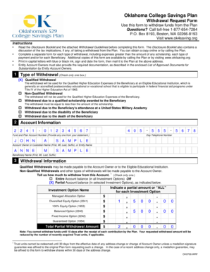 Oklahoma College Savings Plan Withdrawal Request Form