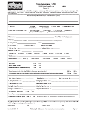 Park City MLS Condominium Data Input Form