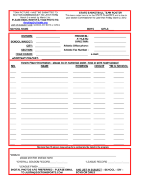 State Basketball Team Roster Form
