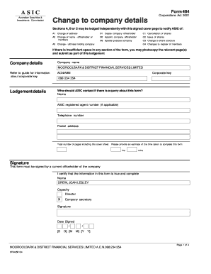 ASIC Form 484 Change to Company Details