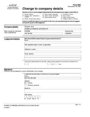 ASIC Form 484 Change to Company Details
