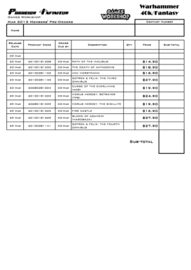 Warhammer Pre-Order Form