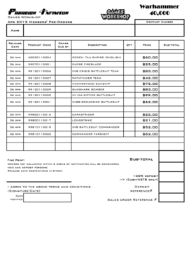 Warhammer 40,000 Pre-Order Form