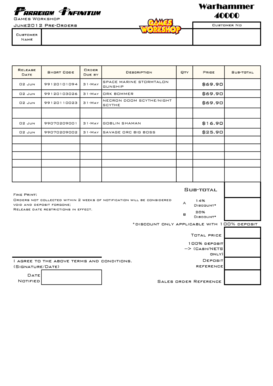 Warhammer Pre-Order Form