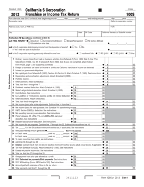 California S Corporation Franchise or Income Tax Return 100S