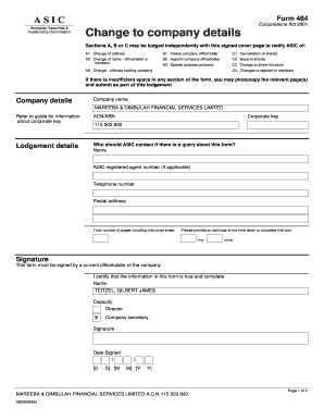 ASIC Form 484 Change to Company Details